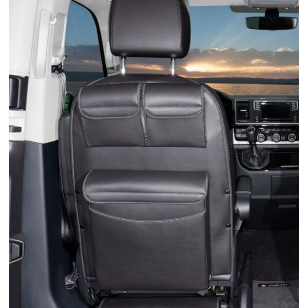 UTILITY sedile cabina guida  con MULTIBOX Maxi, VW T6.1/T6/T5  California Beach e Multivan,  Design pelle Nero Titanio