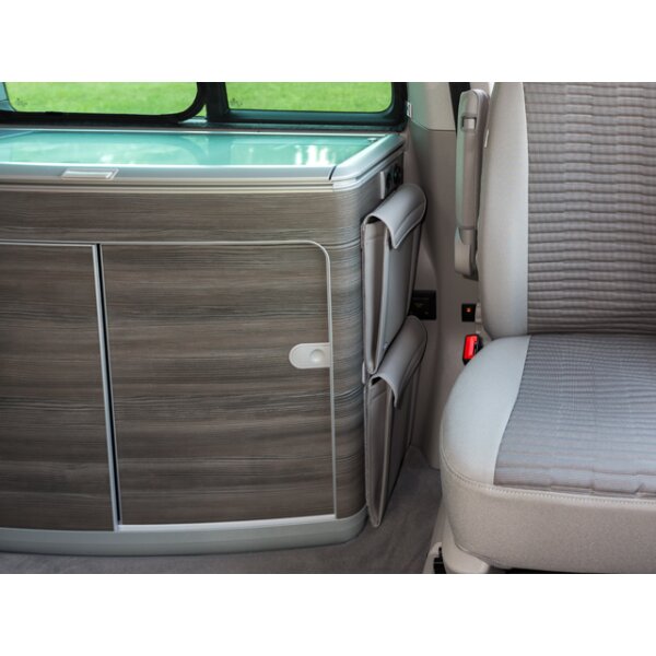 UTILITY cucina laterale, dietro il sedile del conducente, VW T6.1/T6/T5 California, Design "Pelle Palladium"