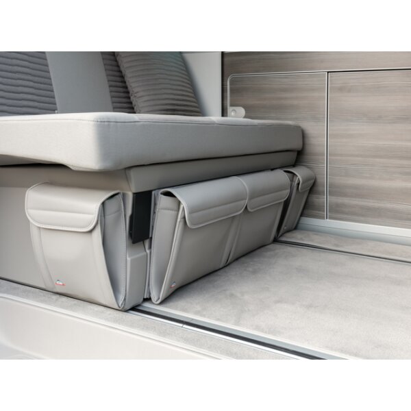 UTILITY per la panca letto anteriore, 2 tasce, VW T6.1/T6/T5 California, Design Pelle Palladium